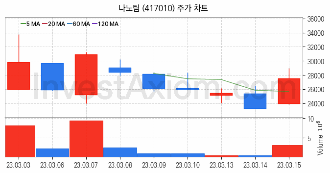 2차전지 소재 부품 관련주 나노팀 주식 종목의 분석 시점 기준 최근 일봉 차트