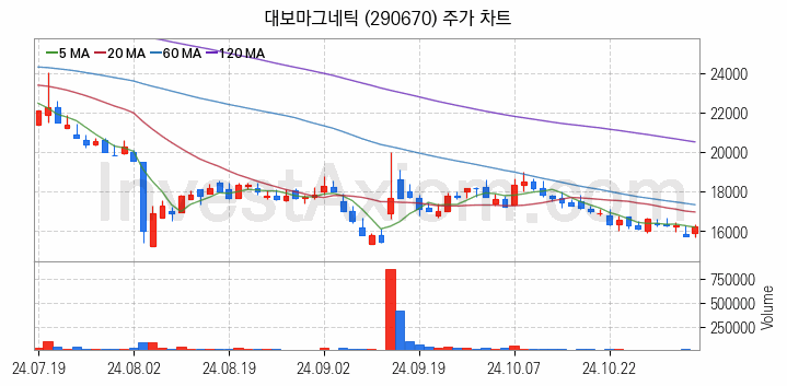 2차전지 장비 관련주 대보마그네틱 주식 종목의 분석 시점 기준 최근 일봉 차트