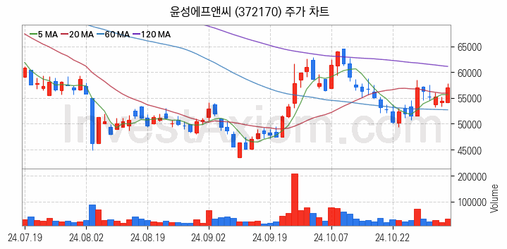 2차전지 장비 관련주 윤성에프앤씨 주식 종목의 분석 시점 기준 최근 일봉 차트