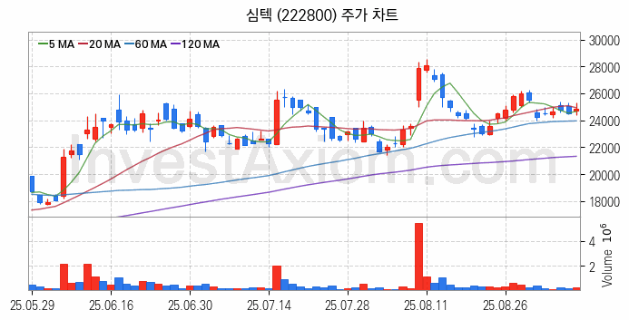 3D낸드 반도체 관련주 심텍 주식 종목의 분석 시점 기준 최근 일봉 차트