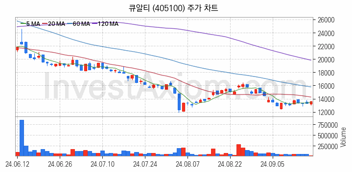 HBM 고대역폭메모리 관련주 큐알티 주식 종목의 분석 시점 기준 최근 일봉 차트