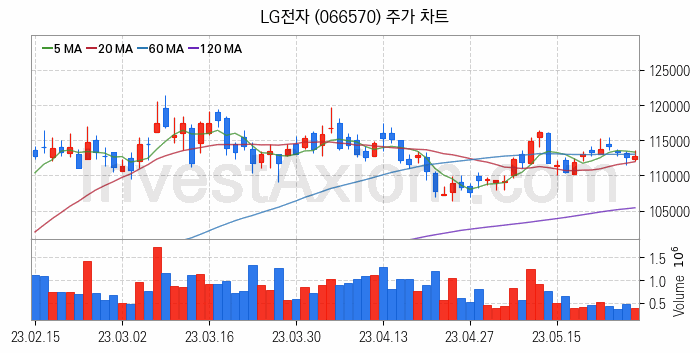 IT 대표 관련주 LG전자 주식 종목의 분석 시점 기준 최근 일봉 차트
