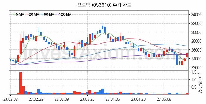 LED장비 관련주 프로텍 주식 종목의 분석 시점 기준 최근 일봉 차트