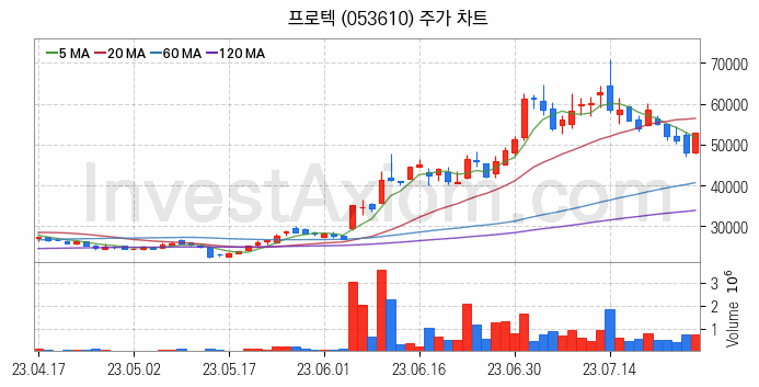 LED장비 관련주 프로텍 주식 종목의 분석 시점 기준 최근 일봉 차트