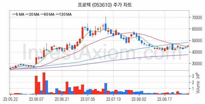 LED장비 관련주 프로텍 주식 종목의 분석 시점 기준 최근 일봉 차트