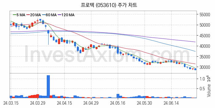 LED장비 관련주 프로텍 주식 종목의 분석 시점 기준 최근 일봉 차트