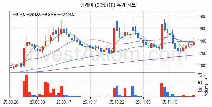 LNG 액화천연가스 관련주 엔케이 주식 종목의 분석 시점 기준 최근 일봉 차트