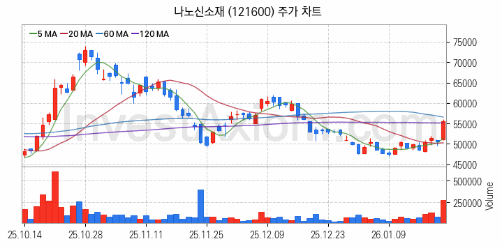 OLED 유기발광다이오드 관련주 나노신소재 주식 종목의 분석 시점 기준 최근 일봉 차트