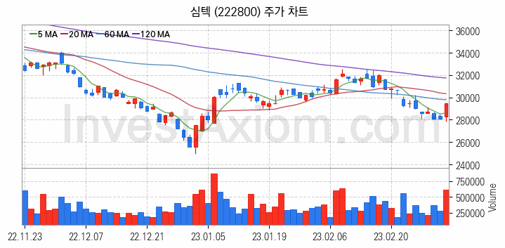 PCB 관련주 심텍 주식 종목의 분석 시점 기준 최근 일봉 차트