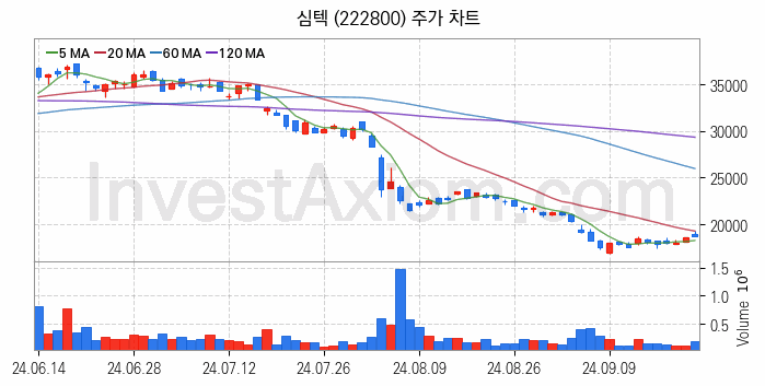 PCB 관련주 심텍 주식 종목의 분석 시점 기준 최근 일봉 차트