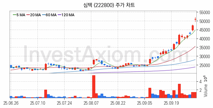 PCB 관련주 심텍 주식 종목의 분석 시점 기준 최근 일봉 차트