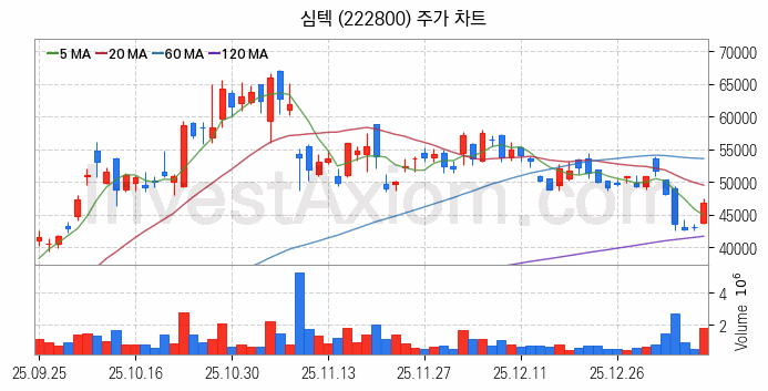 PCB 관련주 심텍 주식 종목의 분석 시점 기준 최근 일봉 차트