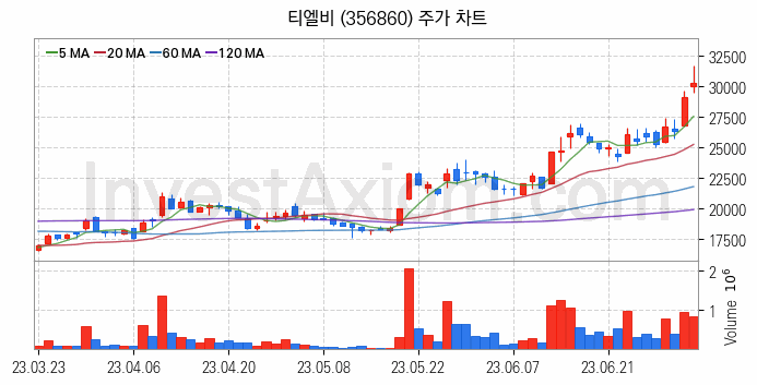 PCB 관련주 티엘비 주식 종목의 분석 시점 기준 최근 일봉 차트