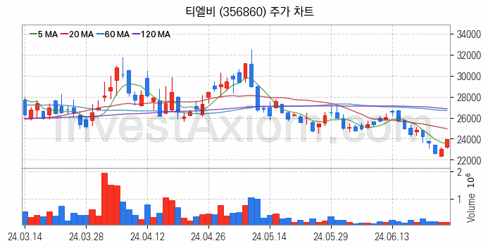 PCB 관련주 티엘비 주식 종목의 분석 시점 기준 최근 일봉 차트