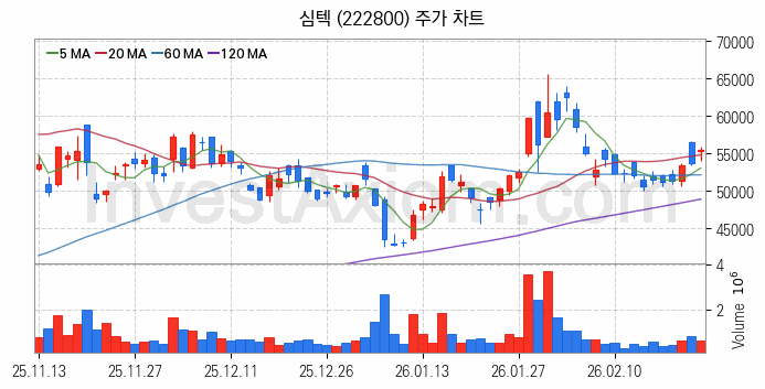 PCB 관련주 심텍 주식 종목의 분석 시점 기준 최근 일봉 차트