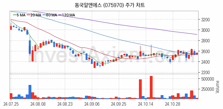 RIVIAN 리비안 관련주 동국알앤에스 주식 종목의 분석 시점 기준 최근 일봉 차트