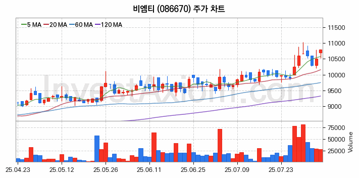 관이음쇠 밸브 관련주 비엠티 주식 종목의 분석 시점 기준 최근 일봉 차트