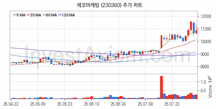 광고 관련주 에코마케팅 주식 종목의 분석 시점 기준 최근 일봉 차트
