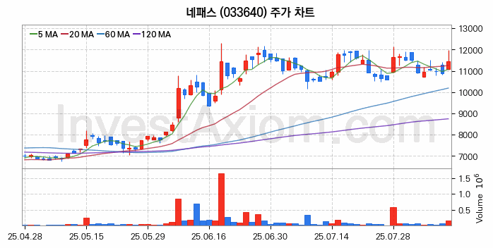 뉴로모픽 반도체 관련주 네패스 주식 종목의 분석 시점 기준 최근 일봉 차트