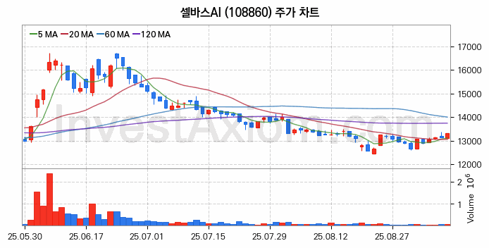 모바일솔루션 스마트폰 관련주 셀바스AI 주식 종목의 분석 시점 기준 최근 일봉 차트