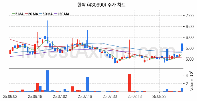 보안 관련주 한싹 주식 종목의 분석 시점 기준 최근 일봉 차트