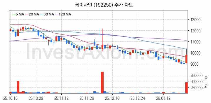 블록체인 관련주 케이사인 주식 종목의 분석 시점 기준 최근 일봉 차트