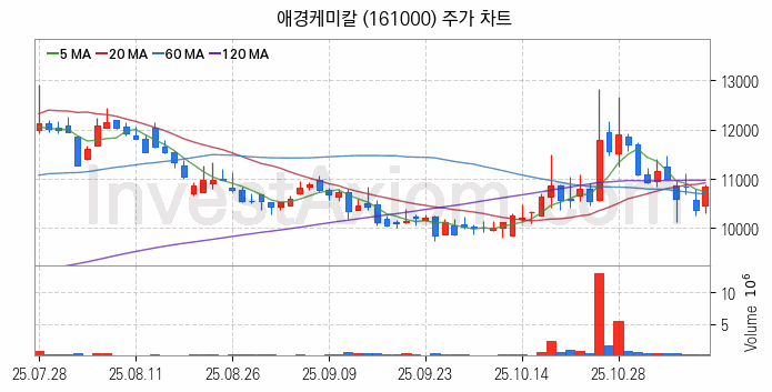 석유화학 관련주 애경케미칼 주식 종목의 분석 시점 기준 최근 일봉 차트