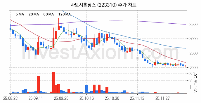 스테이블코인 관련주 사토시홀딩스 주식 종목의 분석 시점 기준 최근 일봉 차트