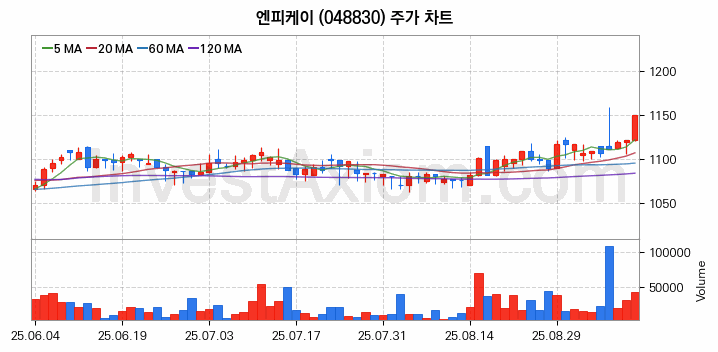 아스콘 아스팔트 콘크리트 관련주 엔피케이 주식 종목의 분석 시점 기준 최근 일봉 차트