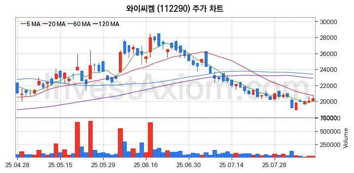 유리기판 관련주 와이씨켐 주식 종목의 분석 시점 기준 최근 일봉 차트