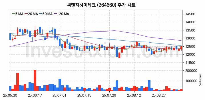 유리기판 관련주 씨앤지하이테크 주식 종목의 분석 시점 기준 최근 일봉 차트