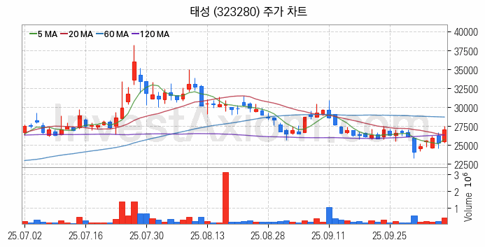 유리기판 관련주 태성 주식 종목의 분석 시점 기준 최근 일봉 차트