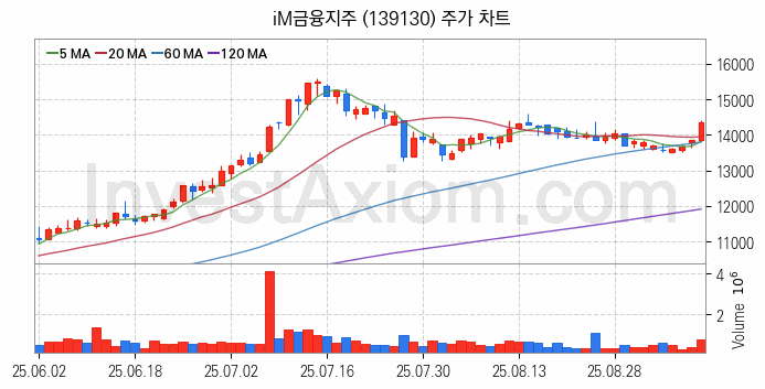 은행 관련주 iM금융지주 주식 종목의 분석 시점 기준 최근 일봉 차트