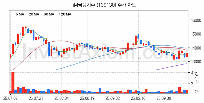 은행 관련주 iM금융지주 주식 종목의 분석 시점 기준 최근 일봉 차트