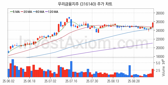 은행 관련주 우리금융지주 주식 종목의 분석 시점 기준 최근 일봉 차트