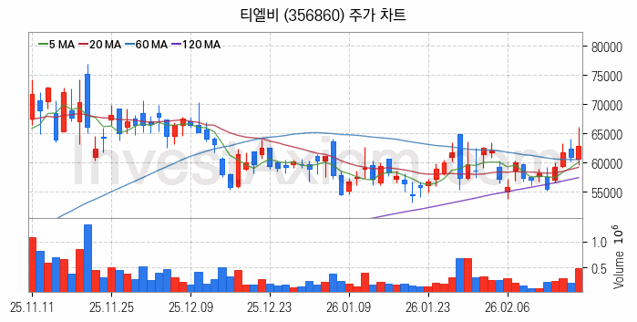 컴퓨트익스프레스링크 CXL 관련주 티엘비 주식 종목의 분석 시점 기준 최근 일봉 차트