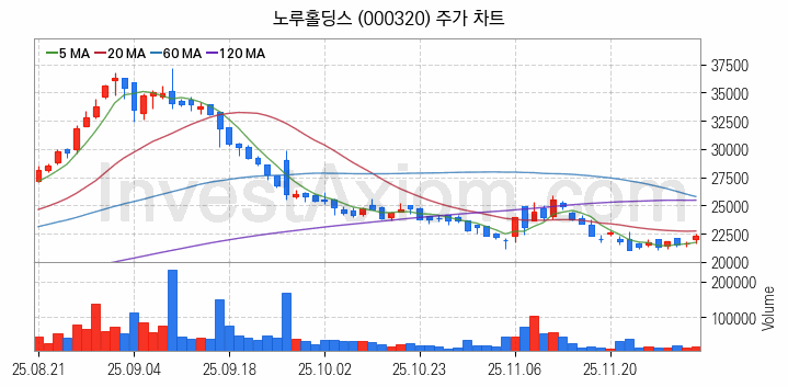 페인트 관련주 노루홀딩스 주식 종목의 분석 시점 기준 최근 일봉 차트