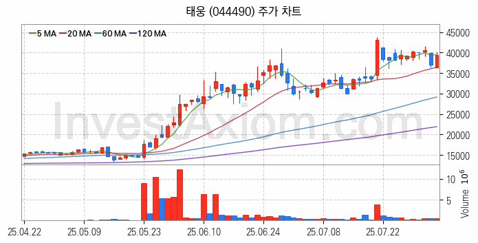 풍력에너지 관련주 태웅 주식 종목의 분석 시점 기준 최근 일봉 차트
