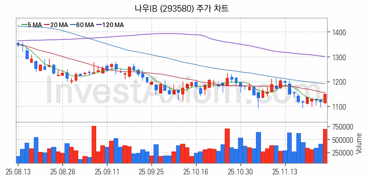 퓨리오사AI 관련주 나우IB 주식 종목의 분석 시점 기준 최근 일봉 차트